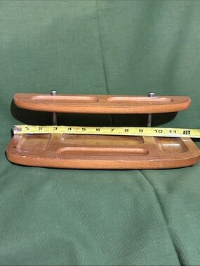 Vintage Mid-Century Wooden Two-Tiered Walnut Dresser Tray